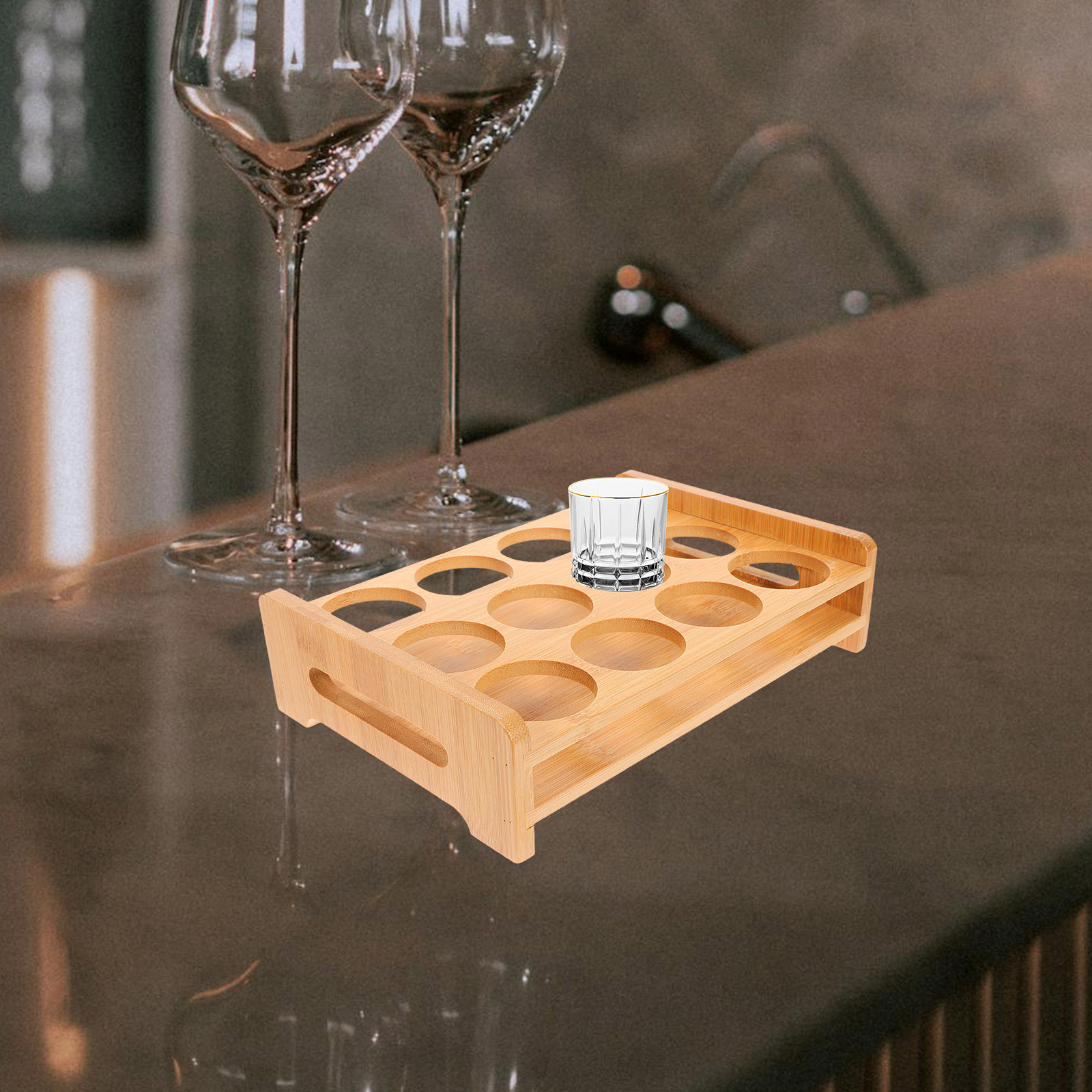 Wine Beer Rack - Soporte de Bambú para Vasos de